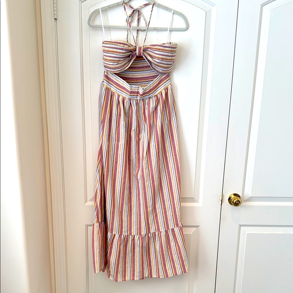 SHEIN Striped Halter Maxi Dress with cutout